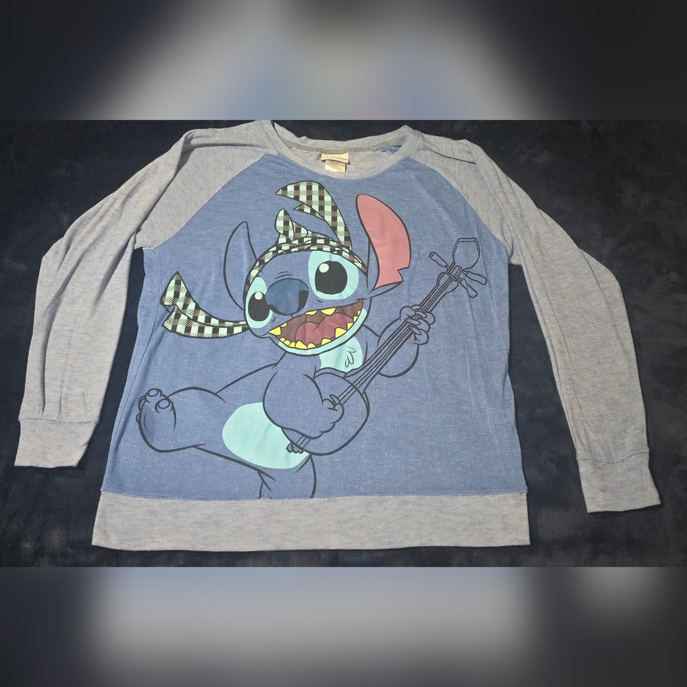 Womens DISNEY STITCH Blue Graphic Long Sleeve Shirt
